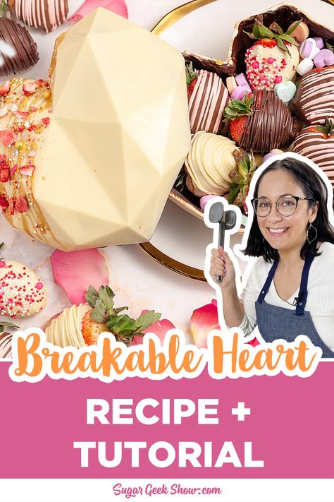 Heart Cake Recipes, Breakable Chocolate Heart, Breakable Chocolate, Chocolate Pinata, Sugar Geek, Heart Tutorial, Chocolate Covered Strawberries Bouquet, How To Temper Chocolate, Chocolate Diy