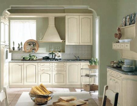 Green-White Color Schemes, Spacious White Kitchen Designs. Beautiful! Kitchen Paint Design, Green Kitchen Paint, Green Kitchen Walls, Green Wall Color, Best Kitchen Colors, Cream Cabinets, Kitchen Cupboards Paint, Paint For Kitchen Walls, Kitchen Green