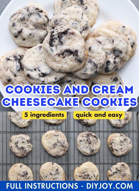 Cookies And Cream Cheesecake Cookies | 5 Ingredient Recipe Cookies And Cream Cheesecake, Diy Joy, Cream Cheesecake, 5 Ingredient Recipes, Cheesecake Cookies, Sweet Cravings, Delicious Cookie Recipes, 5 Ingredient, Best Dessert Recipes