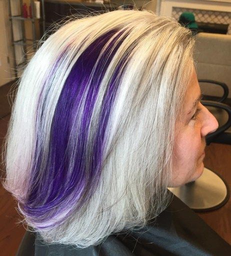 Ash Blonde Hair With Purple Balayage For Older Women Colours For Grey Hair, Hair With Purple, Purple Balayage, Grey Curly Hair, Gorgeous Gray Hair, Curls For Long Hair, Purple Highlights, Ash Blonde Hair, Super Hair