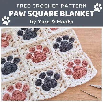 Free Crochet Pattern Paw Square Blanket • Free Crochet Patterns Paw Granny Square, Granny Square Blankets, Paw Crochet, Granny Square Crochet Patterns Free, Bags Patterns, Paw Pattern, Crochet Granny Square Blanket, Crochet Gratis, Square Blanket