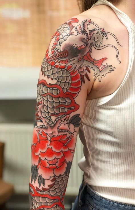 Baby Dragon Tattoos, Dragon Tattoo Styles, Asian Dragon Tattoo, Small Dragon Tattoos, Dragon Sleeve, Dragon Tattoo Art, Dragon Sleeve Tattoos, Dragon Tattoo For Women, Japanese Dragon Tattoos