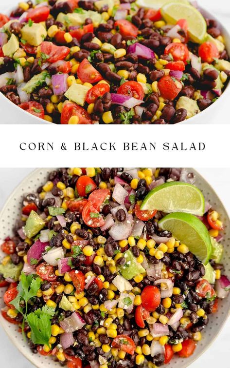 Salad With Corn And Avocado, Black Bean Salad With Corn, Bean Salad With Corn, Corn Black Bean Salad, Sides With Tacos, Corn Black Bean, Salad With Corn, Salad Bowl Recipes, Garlic Dressing