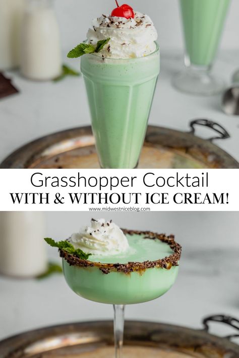 Baileys Vanilla Mint Shake Recipes, Alcoholic Ice Cream Drinks, Grasshopper Drink Recipe, Grasshopper Drink, Grasshopper Cocktail Recipes, Grasshopper Recipe, Grasshopper Cocktail, Alcoholic Ice Cream, Classic Christmas Recipes