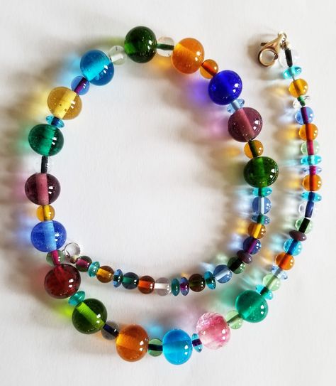 I made all the beads, using soft glass "murano" glass. A refreshing and happy accent necklace! Beads Aesthetic, Aesthetic Necklace, Glass Beads Necklace, Idle Hands, Making Glass, Glass Beads Jewelry, Murano Glass Beads, Glass Bead Necklace, Glass Crystal