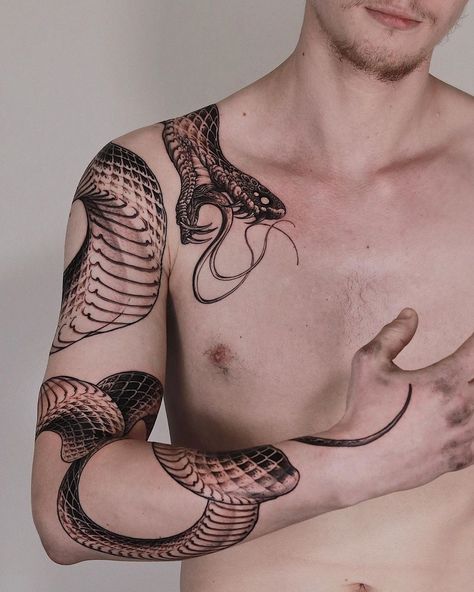 Angel Wings Art, Long Snake, Blackwork Tattoos, Dragon Sleeve Tattoos, Wings Art, Arm Sleeve Tattoos, Angel Tattoo, Snake Tattoo, Symbolic Tattoos