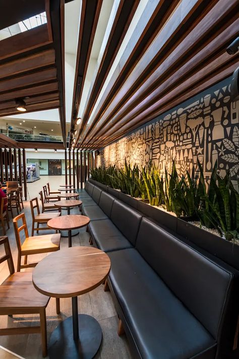 Starbucks Cafeteria, Resturant Interior Design, Bbq Restaurant Design, Starbucks Interior, Cafe Plan, Cafeteria Design, Starbucks Design, Roof Garden Design, Apartments Exterior