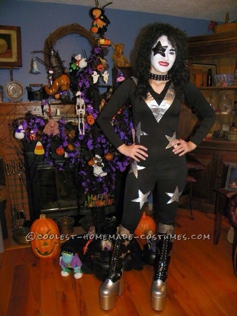 Cool Homemade KISS Starchild Female Costume... Coolest Homemade Costumes Paul Stanley Costume, Stanley Costume, Tourist Halloween Costume, Petite Outfits Summer, Baby Tiger Costume, Spring Wedding Guest Attire, Maleficent Halloween Costume, Medusa Halloween Costume, Winter Prom Dresses