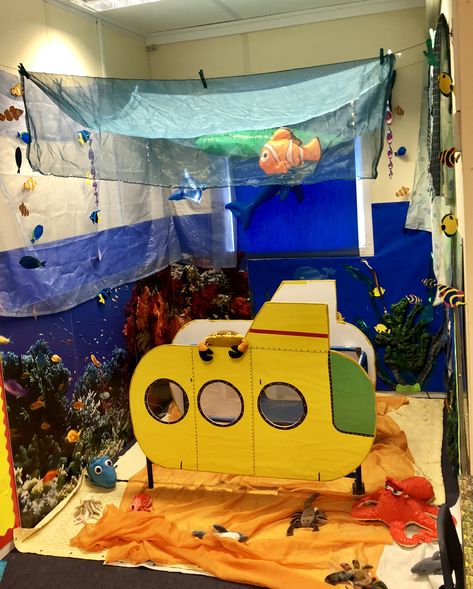 Submarine role play Submarine Dramatic Play, Under The Sea Role Play Area, Under The Sea Dramatic Play Preschool, Under The Sea Role Play, Ocean Dramatic Play, Ocean Activities Preschool, Snail And The Whale, Ocean Theme Preschool, Under The Sea Crafts