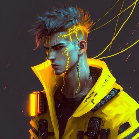 Cyberpunk Guy Art, Japanese Cyberpunk Character Art, Cyberpunk Hair Men, Cyberpunk Art Male, Cyberpunk Concept Art Character, Cyberpunk Oc Male, Pfp Vintage, Cyberpunk Character Male, Cyberpunk Boy