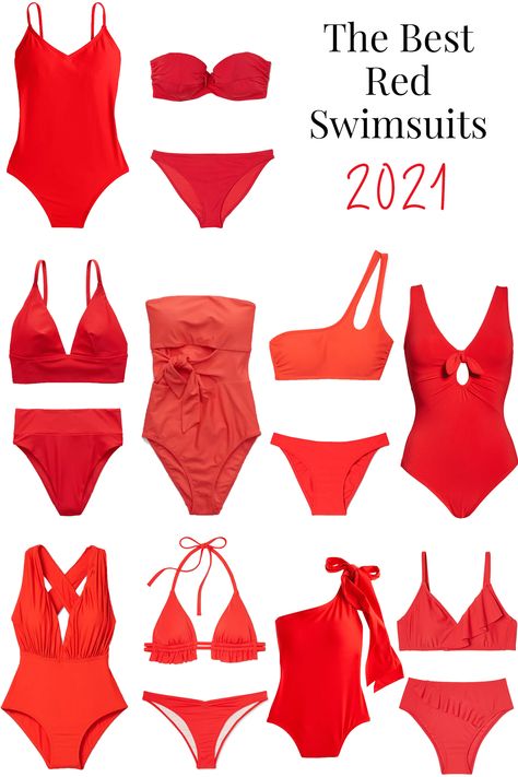 Red Monokini, Bachelorette Inspo, Red Bathing Suits, Black Monokini, Tan Skin Tone, Pool Party Outfits, Red Swimwear, Outfit Collage, Fashion Tutorial