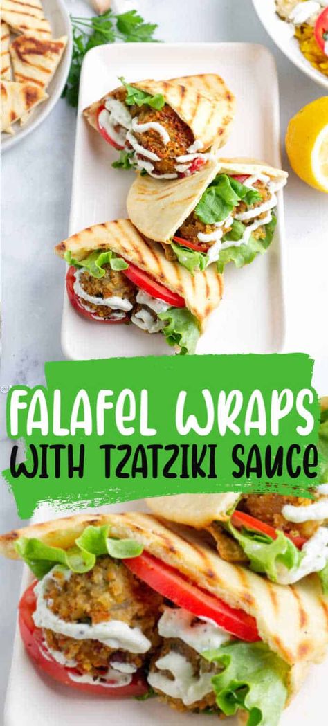 Falafel Wraps with Tzatziki Sauce is one of the best lunch or dinner recipes ever. Homemade falafel made with chickpeas in a Naan bread wrap with lettuce and tomato then drizzled with homemade Tzatziki Sauce. A light, yet filling healthy lunch or dinner! Falafel Wrap Recipe, Falafel Wraps, Homemade Falafel, Falafel Wrap, Homemade Tzatziki Sauce, Healthy Food Habits, Homemade Tzatziki, Falafel Recipe, Healthy Food Menu