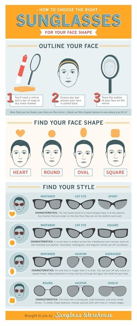 Which sunglasses go with your shape of your fine face. | 27 Life-Changing Men's Style Charts That'll Help Every Guy Dress Better Men Selfcare, Sunglasses For Your Face Shape, Selfcare Tips, Glasses For Your Face Shape, Style Chart, Dress Better, Portable Shower, Ray Ban Wayfarer, Style Reference