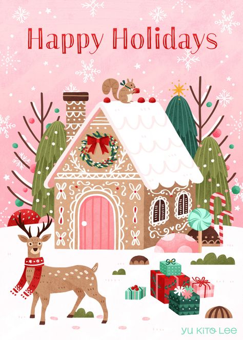 Happy holidays: gingerbread house Table Runner Christmas, Seasons Winter, Noel Christmas, Holiday Illustrations, Christmas Illustration, Christmas Aesthetic, Christmas Wallpaper, Christmas Inspiration, Christmas Prints