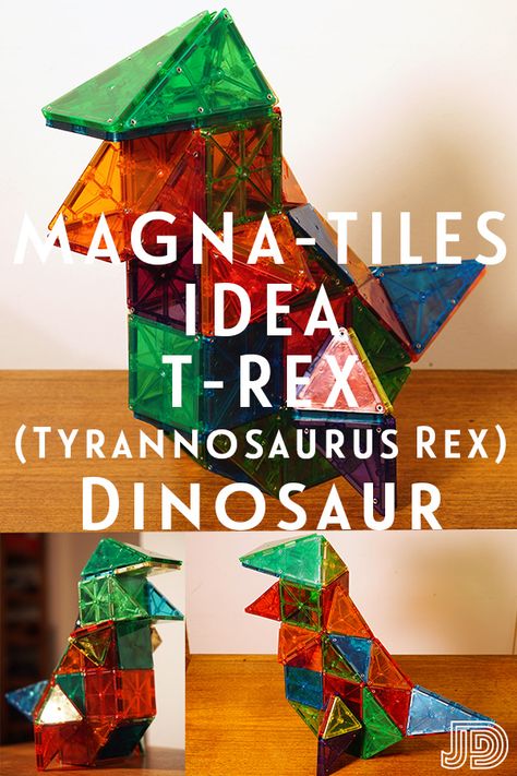 Magna-Tiles Idea: T-Rex Magnatile Ideas Animals, Magnatiles Ideas Dinosaur, Things To Build With Magnatiles, Magma Tiles Ideas, What To Build With Magnatiles, Dinosaur Magnatiles, Magnatiles Dinosaur, Preschool Magnatile Activities, Magnatile Dinosaur