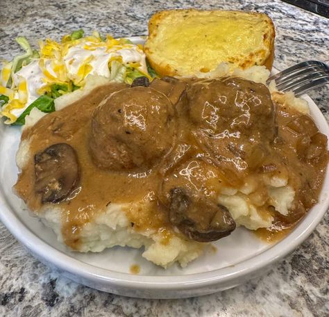 Crockpot Salisbury Meatballs Salisbury Steak Meatballs Recipe, Crockpot Salisbury Steak Frozen Patties, Crockpot Salisbury Meatballs, Crockpot Salisbury Steak Meatballs, Salisbury Meatballs Crockpot, Salisbury Meatballs, Pork Side Dishes, Bacon Wrapped Steak, Salisbury Steak Crockpot