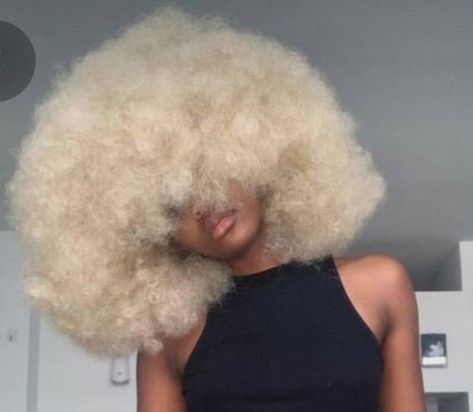 White 4c Hair, Black Women With White Hair, White Hair Afro, Black Woman White Hair, Blonde Afro Hair Black Women, White Hair Black Women, Hair Covering Eyes, Black Rapunzel, Big Afro Hair