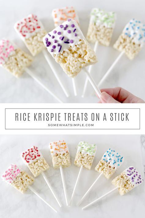 Diy Rice Krispie Treats, Rice Krispie Treats Birthday, Treats On A Stick, Fun Rice Krispie Treats, Rice Crispy Squares, Halloween Rice Krispie Treats, Rice Krispie Bars, Rice Krispie Squares, Krispie Treats Recipe