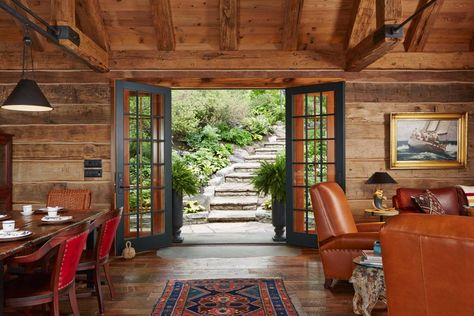 Murphy & Co Design | Minneapolis Residential Architectural Design Boathouse Ideas, Log Wall, The Boathouse, Cabin House, Guest Cabin, Cabin Interiors, Lake Cottage, Cabins And Cottages, Cabin Design