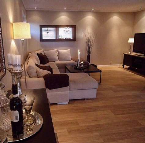 Dim Lighting Living Room, Calm Lighting, Basement Vibes, Recess Lighting, Basement Layout, Basement Living Rooms, Diy Apartment Decor, Basement Flooring, Dome Lighting