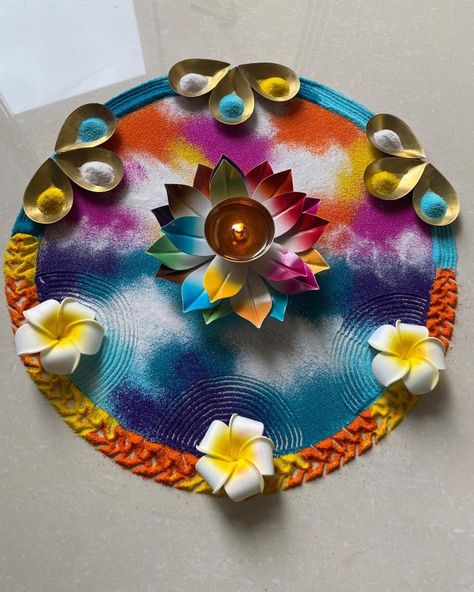 #rangoli #art #beautiful #colours #colourart #homedecore #indiantradition #indianart #simple #pretty #homedecore #festivalideas #happydiwali #festivedecore #diwali #diwaliideas #lightrangoli #diwalilights #lightsdecore #trending #decorationidea #trendingideas #festiveideas #festivalmood Small Beautiful Rangoli Designs, Rangoli Designs Latest Unique For Diwali 2024, Aesthetic Rangoli Designs For Diwali, Rangoli Colour Combination, Trending Rangoli Design, Modern Rangoli Designs, Aesthetic Rangoli Designs, Rangoli Aesthetic, Aesthetic Rangoli