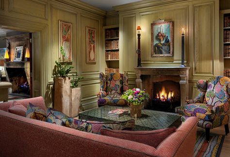 Firmdale Hotels - Charlotte Street Hotel - Library Hotel Library, Charlotte Street Hotel, Ham Yard Hotel, Firmdale Hotels, Hotels In London, Charlotte Street, Kit Kemp, Restaurants In London, Charleston Homes