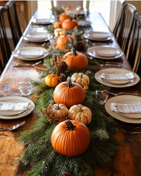 Table Settings Simple, Simple Thanksgiving Table Decor, Thanksgiving Dinner Table Setting, Thanksgiving Table Settings Simple, Simple Thanksgiving Table, Tables Centerpieces, Fall House, Simple Thanksgiving, Fall Table Centerpieces