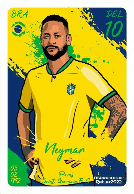 Neymar Jr 10, Cr7 Portugal, Football Paintings, Brazil Football Team, Brazilian Football, Neymar Brazil, Brazil Football, Football Artwork, Football Drawing