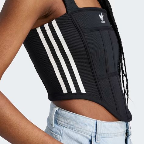 adidas Rib Corset Tank Top - Black | Women's Lifestyle | adidas US Tank Outfit, Muscle Shirts, Sleeveless Tee, Ribbed Tank Tops, Women Lifestyle, Adidas Online, Corset Top, Black Tank Tops, Short Tops