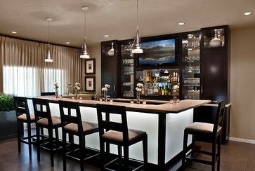 Like this design for the bar cabinet on the wall of the game room - glass shelves with two closed on each end and a tv in the middle Basement Wet Bar Ideas Small Spaces, Bar With Tv, Basement Wet Bar Ideas, Wet Bar Basement, Bloomfield Homes, Basement Wet Bar, Capira, Basement Bar Plans, Basement Bar Design