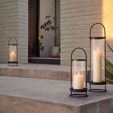 Aaron Probyn Kaloh Black Lanterns | West Elm Floor Lantern, West Elm Kids, Large Lanterns, Black Lantern, Outdoor Candles, Front Entrance, Metal Floor, Front Entrances, Screened In Porch