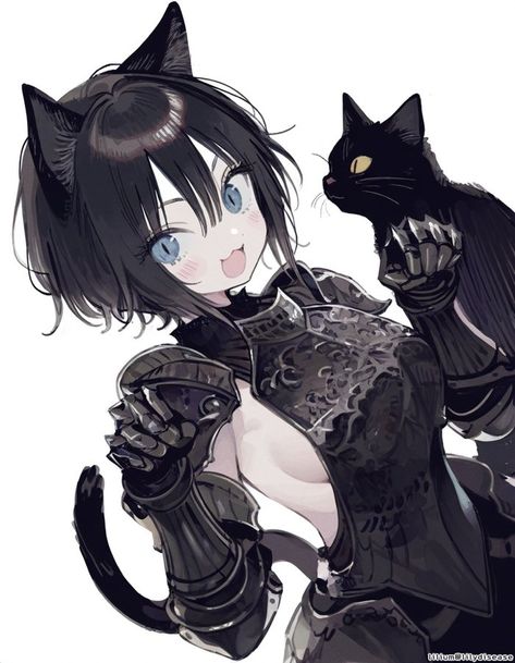 Cat Girl Character Design, Black Cat Oc, Cat Girl Oc, Catgirl Oc, Cat Girl Art, Owl Girl, Female Oc, Ear Art, Scary Animals