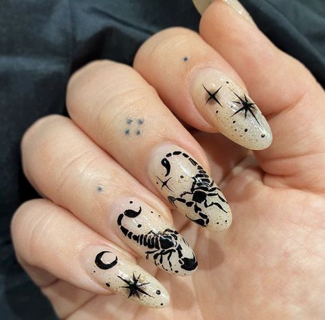 Nails Acrylic Scorpio, Zodiac Nail Designs, Guess My Zodiac Sign, My Zodiac Sign, Horror Nails, Retro Nails, Halloween Acrylic Nails, Punk Nails, October Nails