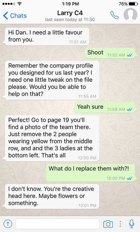 Funny WhatsApp Conversation Between Client and Designer. #funny #humor #whatsapp #designer Texts To Girlfriend, Feminism Humor, Family Quotes Funny, Funny Conversations, Funny Text Conversations, Love Quotes For Boyfriend, Text For Her, Text Conversations, Text Jokes