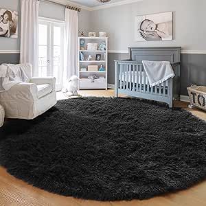 Soft Black Round Rug Plush Shag Fuzzy 6Ft Circle Area Rugs for Boys Bedroom Playroom Fluffy Shaggy Circular Rugs for Kids Room Nursery, Non-Slip Rugs for Rome Decor Black Carpet for Teen's Room Teepee Playroom, Rugs For Kids Room, Nursery Reading, Rugs For Kids, Circle Rugs, Bedroom For Girls Kids, Kids Bedroom Boys, Comfy Reading, Circular Rugs