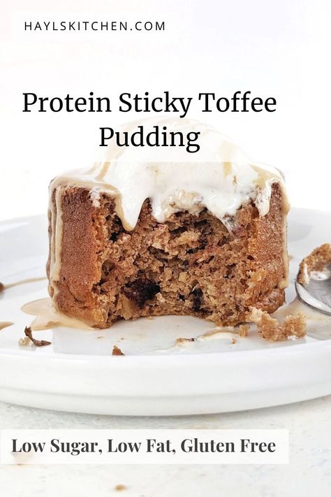 A lighter, skinny, Protein Sticky Toffee Pudding for a real Christmas treat! Healthy sticky date pudding uses protein powder for sweetness and is actually sugar free outside of the dates. Low fat too! Baking With Protein Powder, Sticky Date, Sticky Date Pudding, Date Pudding, Toffee Recipe, Toffee Pudding, Protein Powder Recipes, Sticky Toffee Pudding, Protein Desserts