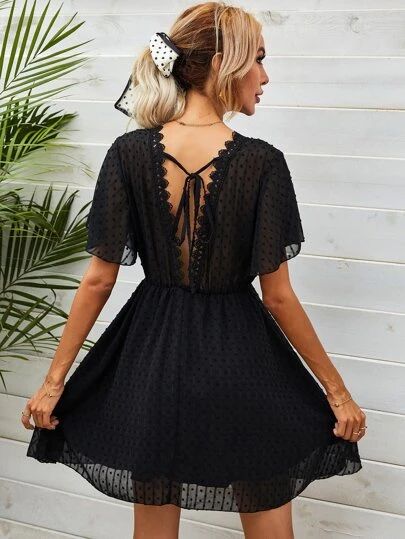 WishList | SHEIN Black Backless Dress Short, Backless Dress Short, Dress Elegant Short, Swiss Dot Dress, Black Backless Dress, Womens Trendy Dresses, Black Boho, Solid Color Dress, Vestidos Vintage