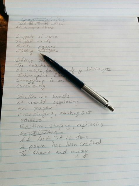 I like poetry. I like reading it, writing it and thinking about it. I have written and published a book of poetry. I titled it Friday Musings. You can find my book on Amazon. Click here. The image on this page is one of my notebooks and shows what it looks like when I write a poem (I used it when I wrote "Crafting a Poem). I usually start with a pen or pencil and paper but the ideas may start on the note app on my Poem Notebook, Note App, Write A Poem, Book Of Poetry, It Friday, Writing Poems, Small Notebook, Pencil And Paper, Try To Remember