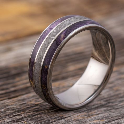 Amethyst Wedding Band, Space Ring, Ring Armor, Space Rings, Meteorite Jewelry, Groom Ring, Box Elder, Purple Rings, Colorful Space