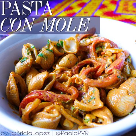 Bowl of Pasta con Mole Mole Recipes, Mole Enchiladas, Green Pozole, Mole Recipe, Mexican Crema, Roasted Corn, Rice Pudding, Penne Pasta, Budget Friendly Recipes