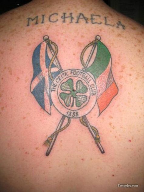 Celtic FC back tattoo Celtic Fc Tattoo, Football Tattoo, Celtic Football, Glasgow Celtic, Logo Outline, Celtic Fc, Dad Tattoos, Artist Pens, Irish Celtic