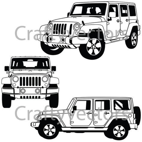 Jeep Wrangler Drawing, Lowrider Drawings, Jeep Drawing, Jeep Svg, Jeep Art, White Cars, Car Card, Lowered Trucks, Jeep Wrangler Sahara