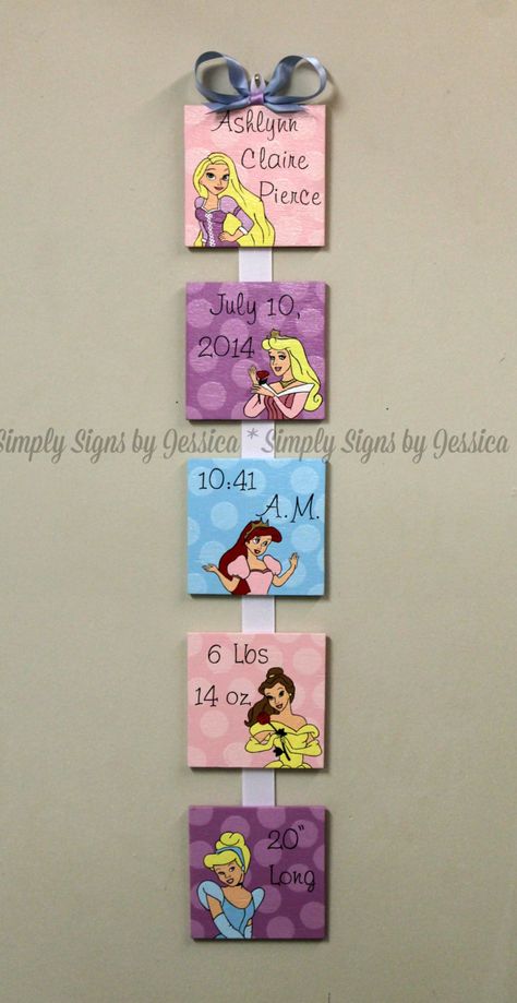 Disney Princess Custom Birth Announcement by SimplySignsByJess Disney Princess Nursery Ideas, Sleeping Beauty Bedroom, Disney Baby Nursery, Nursery Disney, Disney Princess Bedroom, Disney Princess Nursery, Disney Princess Room, White Sketches, Cinderella Theme