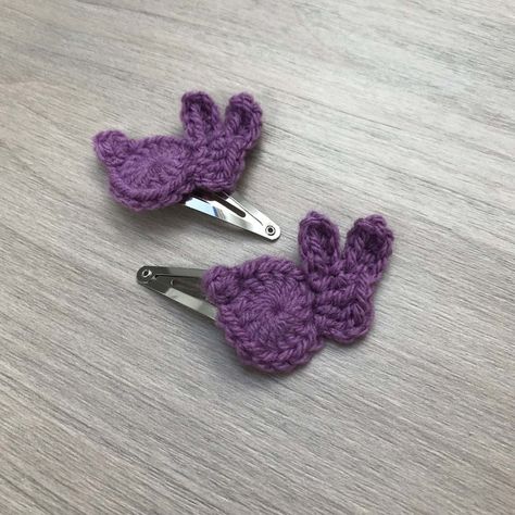 Handmade Violet Crochet Bunny Rabbit Hair Clips - 1 Pair Violet Crochet, Silver Hair Clips, Silver Hair Clip, Writing Gifts, Blanket Patterns, Crochet Items, Crochet Bunny, Hand Written, Organza Gift Bags