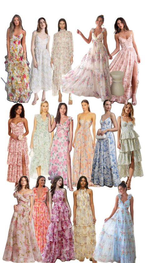 Wedding Themed Cocktails, Floral Bridesmaid Dresses Mismatched, Wedding Dress Guest, Bridgerton Wedding, Floral Bridesmaid Dresses, Mismatched Bridesmaids, Floral Bridesmaid, Mismatched Bridesmaid Dresses, Floral Wedding Dress