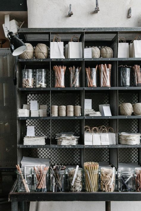 Wire Box Storage in Baileys Homeware, Bridstow, UK, Photos by Rich Stapleton for Cereal Magazine | Remodelista Cereal Magazine, Retail Shelving, Cube Shelves, Rustic Storage, Store Displays, Shop Interiors, Retail Space, Shop Interior, A Shelf