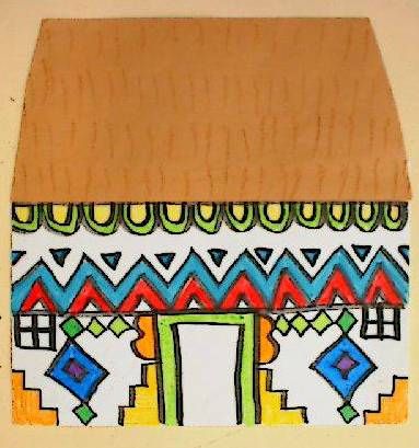 Ndebele Houses are distinctively painted African homes.  Students in Kindergarten can practice making repeat patterns with marker and crayons while they learn about  people from another culture. Box House For Kids, Ndebele Houses, Elementary Projects, African Art For Kids, African Homes, Art Classroom Organization, Multicultural Art, House For Kids, African Theme