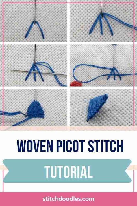 Hand Embroidery Stitch tutorial for the Woven Picot Stitch | hand embroidery tutorial | hand embroidery tutorial step by step | hand embroidery tutorial beginner | #handembroiderytutorial | #handembroidery | #beginnerembroidery Embroidery Tutorial Step By Step, Picot Stitch, Crewel Embroidery Tutorial, French Knot Embroidery, Sewing Basket, Embroidery Template, Embroidery Stitch, Stitch Tutorial, Hand Embroidery Tutorial