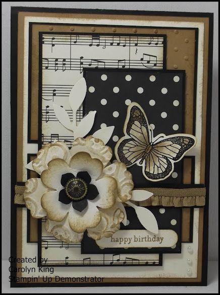 Carolyn King: Mojo Monday #343 Musical Cards, Flowers And Butterflies, Birthday Cards Diy, Butterfly Cards, Handmade Birthday Cards, Card Sketches, Floral Cards, Creative Cards, Vintage Cards