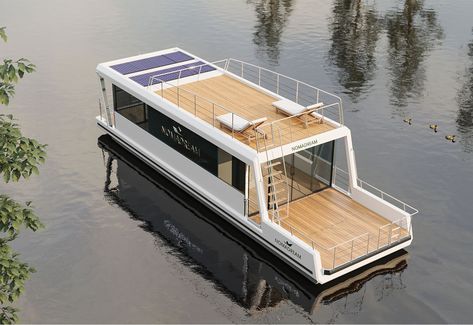 Boxcar House, Pontoon Houseboat, Boat House Interior, Houseboat Living, Water House, Boat House, Boat Fishing, Tiny House Movement, Floating House